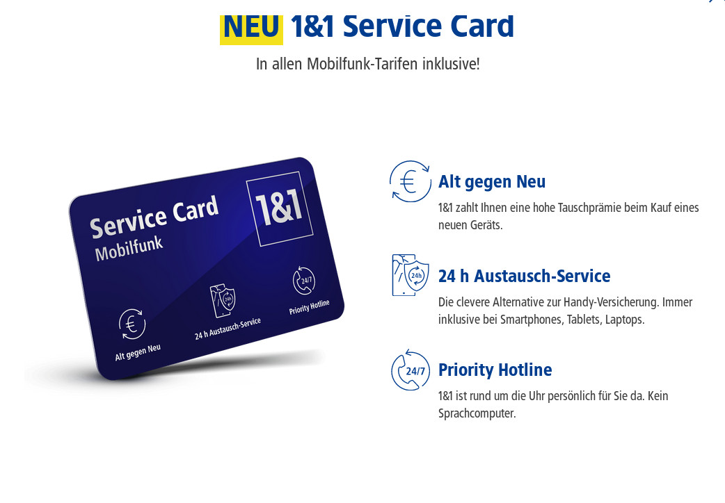 1&1 Service Card für alle Kunden
