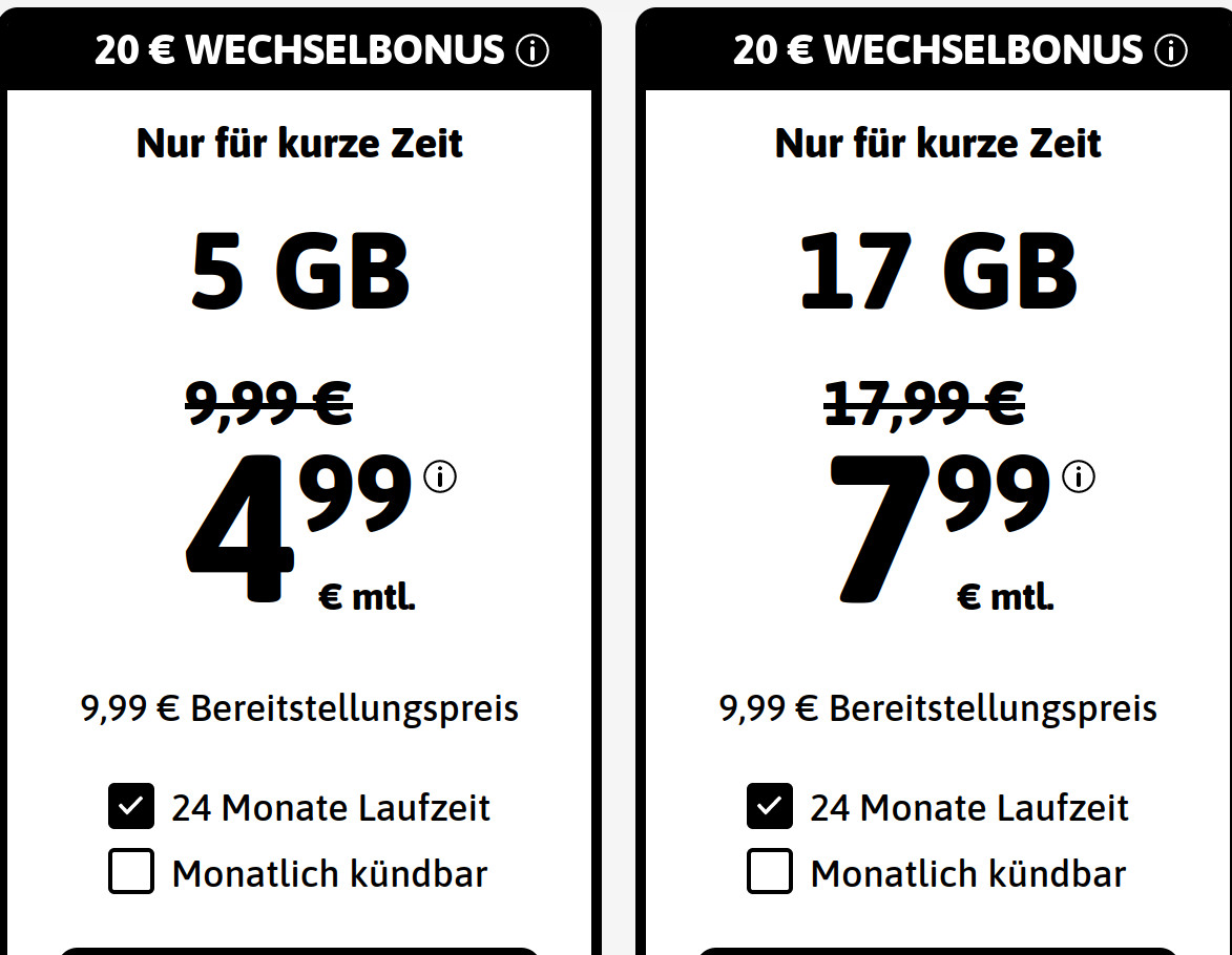 Tariftipp O2 Netz: 20 Euro Wechselbonus mit 17 GB LTE Allnet-Flat fr 7,99 Euro mit mtl. Laufzeit
