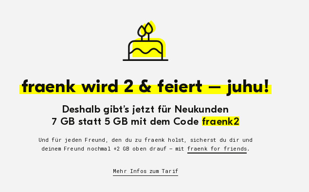 fraenk 7 GB Flatrate Tarife-- 7 GB Allnet-Flat im Telekom Netz für 10 Euro mit Gutscheincode