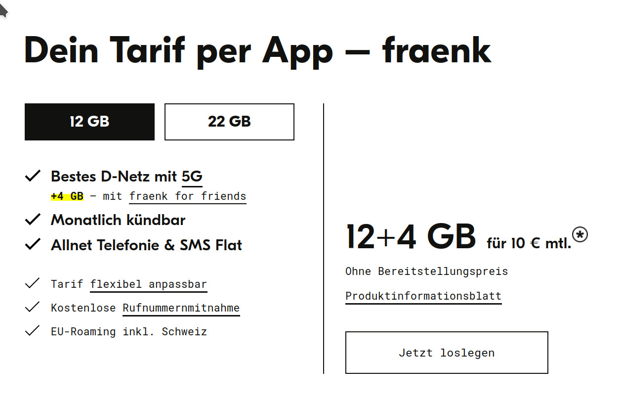 fraenk fr friends: 16 GB All-In-Flat im Telekom Netz fr 10 Euro und mtl. Laufzeit