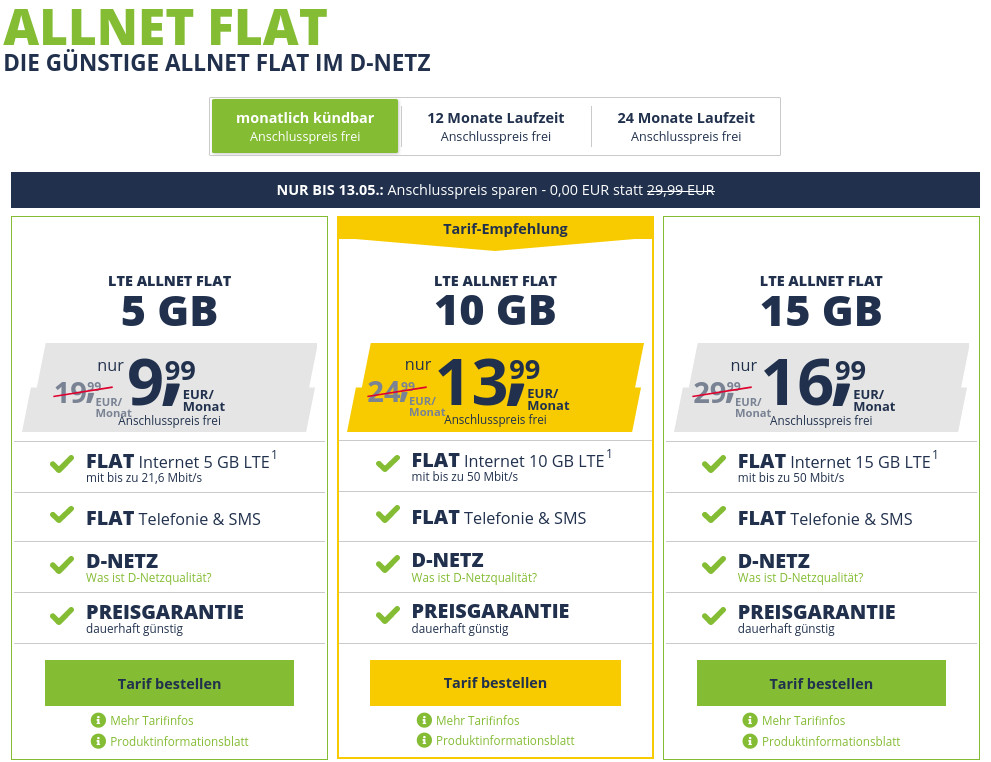 50 Prozent Sparen, kein Anschlusspreis: Freenetmobiles 5 GB LTE Allnet Flat fr 9,99 Euro