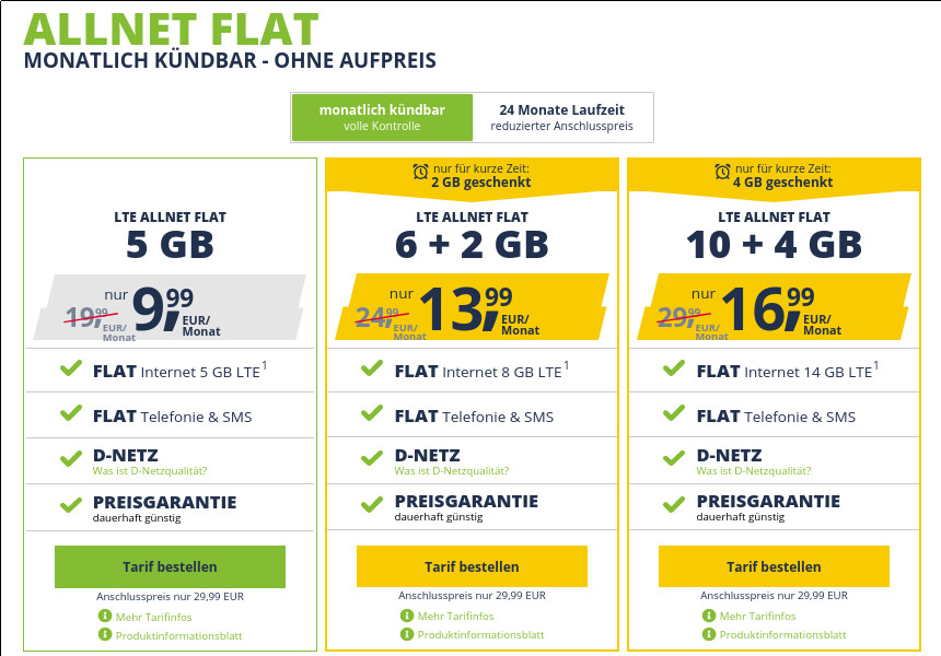 Freenet Mobile Tarife: 50 Prozent Sparen, kein Anschlusspreis --freenet Mobile 4 GB LTE Allnet Flat fr 9,99 Euro