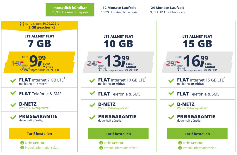 Freenet Mobile Tarife: Mehr Datenvolumen --7 GB LTE Allnet Flat für 9,99 Euro
