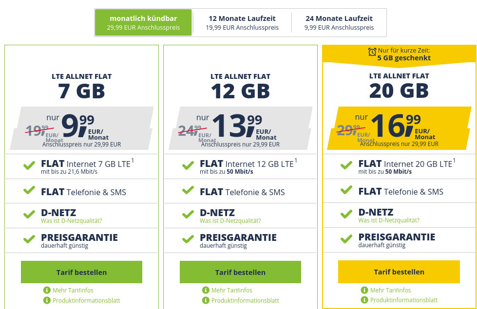 Vodafone Netz: freenet Mobile 12 GB LTE Allnet-Flat für 13,99 Euro