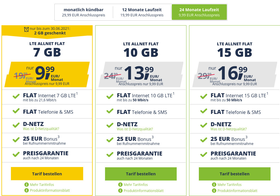 Freenet Mobile Tarife: Mehr Datenvolumen --freenet Mobile 7 GB LTE Allnet Flat fr 9,99 Euro