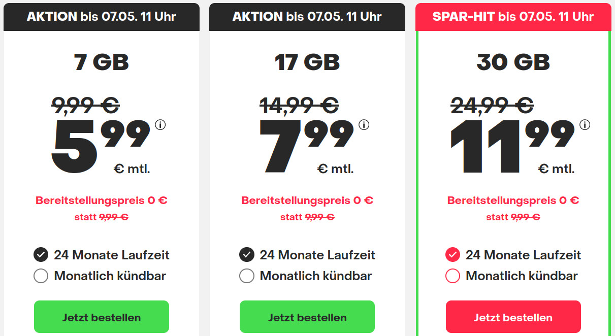 Spartipp 17 GB Handytarife: Handyvertrag 17 GB 5G Flat fr 7,99 Euro ohne Anschlusspreis