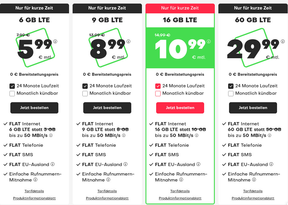Sparpreis 6 GB Tarife: 6 GB LTE All-In-Flat für 5,99 Euro mit mtl. Laufzeit