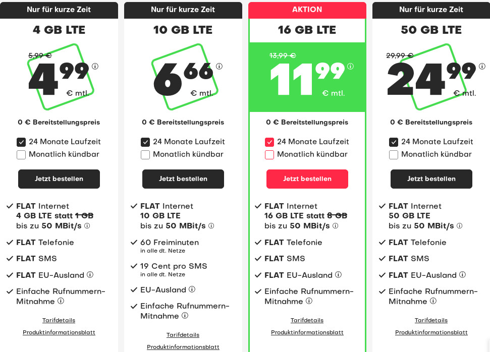 Tariftipp 10 GB Tarife: Handyvertrag 10 GB Tarife für 6,66 Euro mit 60 Freiminuten und ohne Laufzeit