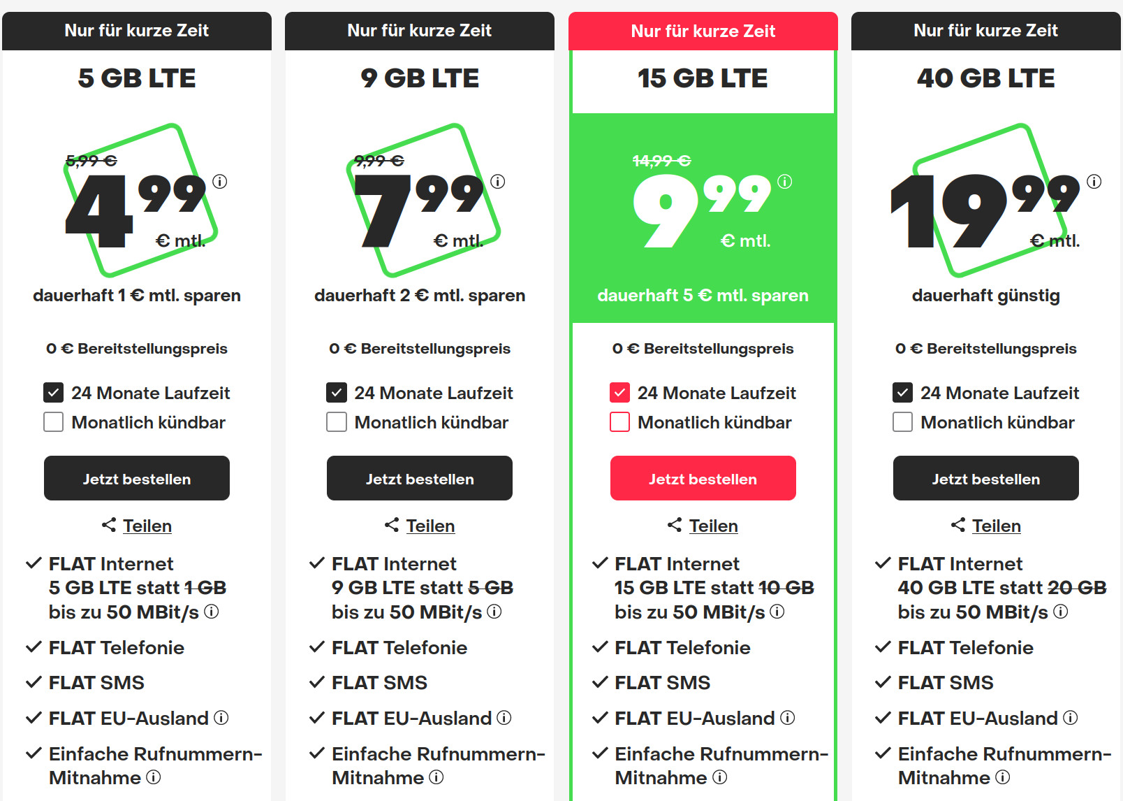 Tariftipp 5 GB Tarife: Handyvertrag 5 GB LTE All-In-Flat für 4,99 Euro mit mtl. Laufzeit