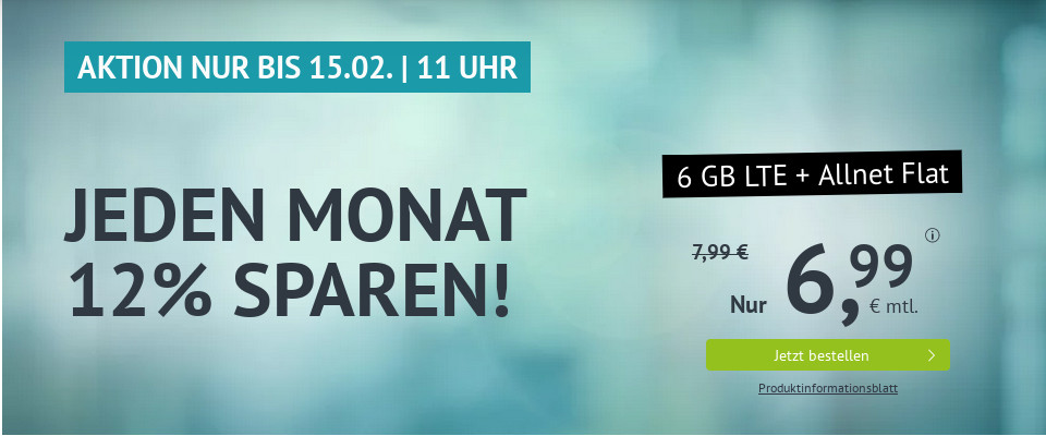 Tariftipp 6 GB Tarife: Handyvertrag 5 GB LTE All-In-Flat fr 5,99 Euro mit mtl. Laufzeit