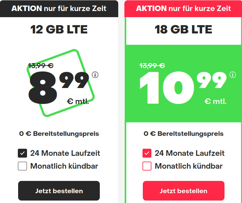 Tariftipp 12 GB Handytarife: Handyvertragde 12 GB LTE All-In-Flat für 8,99 Euro mit mtl. Laufzeit