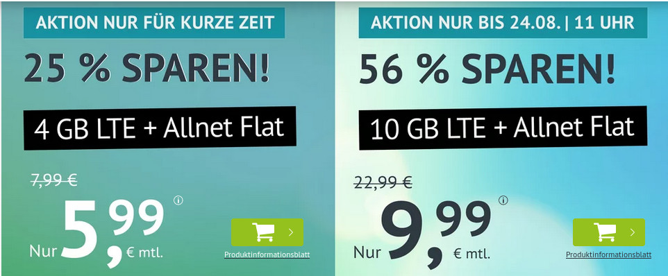 56 Prozent Rabatt: Handyvertrag mit 10 GB LTE All-In-Flat fr 9,99 Euro mit mtl. Laufzeit