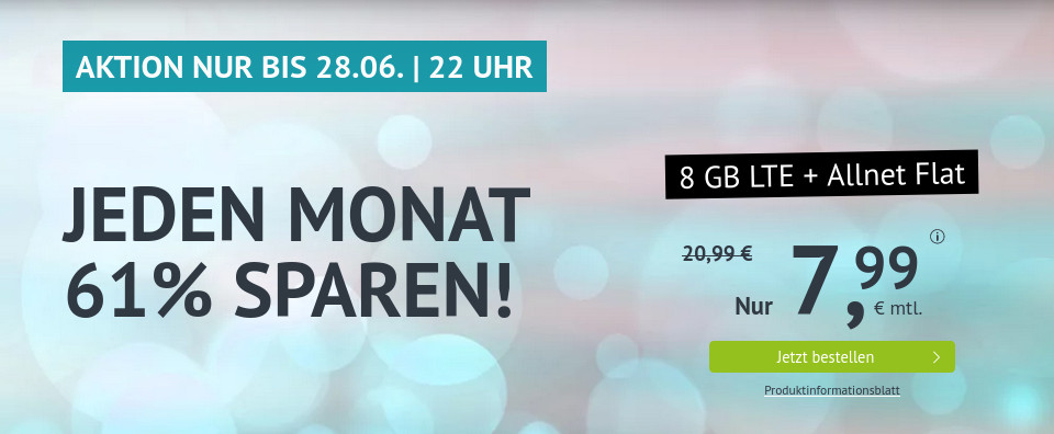 Erinnerung 8 GB Tarife: Handyvertrag 8 GB LTE All-In-Flat fr 7,99 Euro mit mtl. Laufzeit