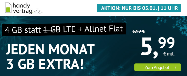 LTE Tariftipp: Handyvertrag 4 GB LTE All-In-Flat fr 5,99 Euro mit mtl. Laufzeit