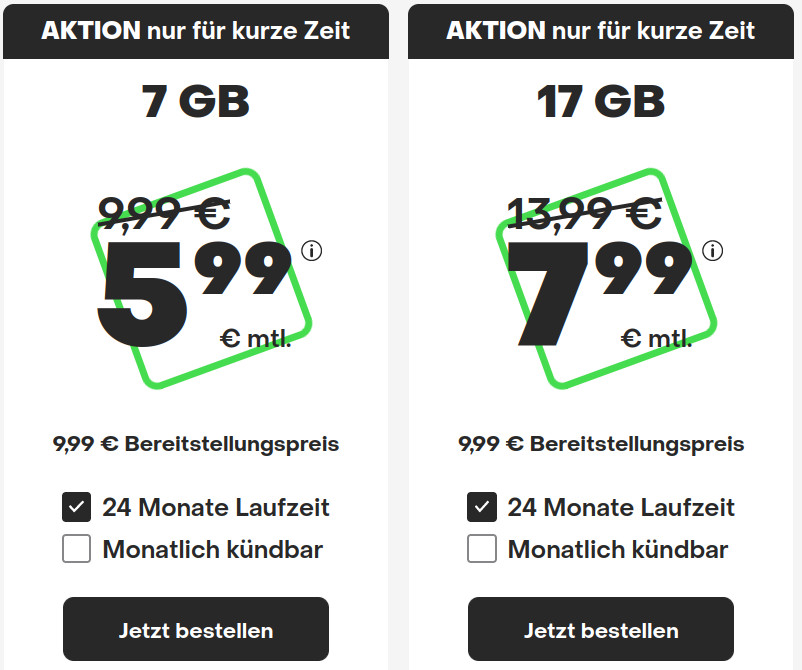 Tariftipp 17 GB Handytarife: Handyvertragde 17 GB LTE All-In-Flat für 7,99 Euro mit mtl. Laufzeit