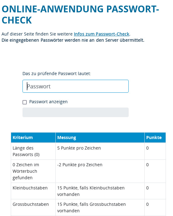 Passwort Check beim Bayerischen Staatsministerium --Informatiker warnen vor Weitergabe von Passwörtern