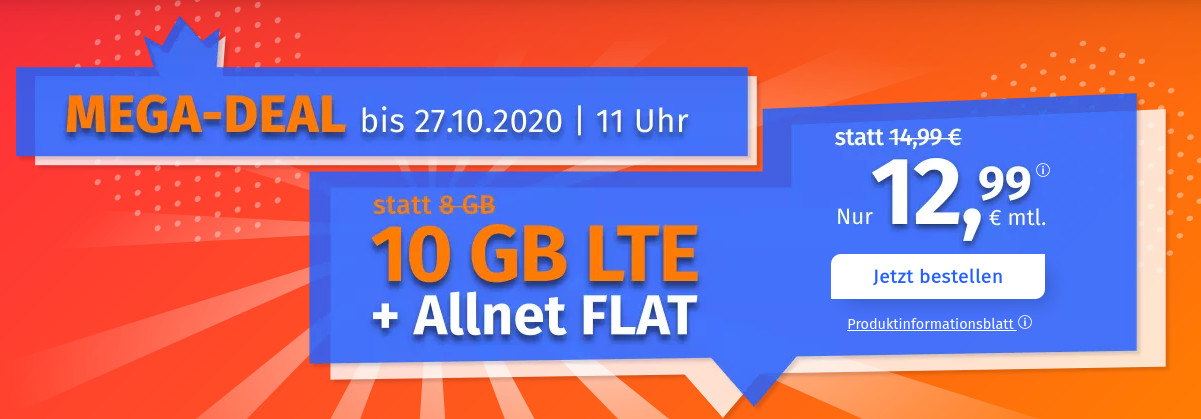 Preistipp 10 GB Tarife: PremiumSIMs 10 GB LTE All-In-Flat fr 12,99 Euro ohne Anschlusspreis