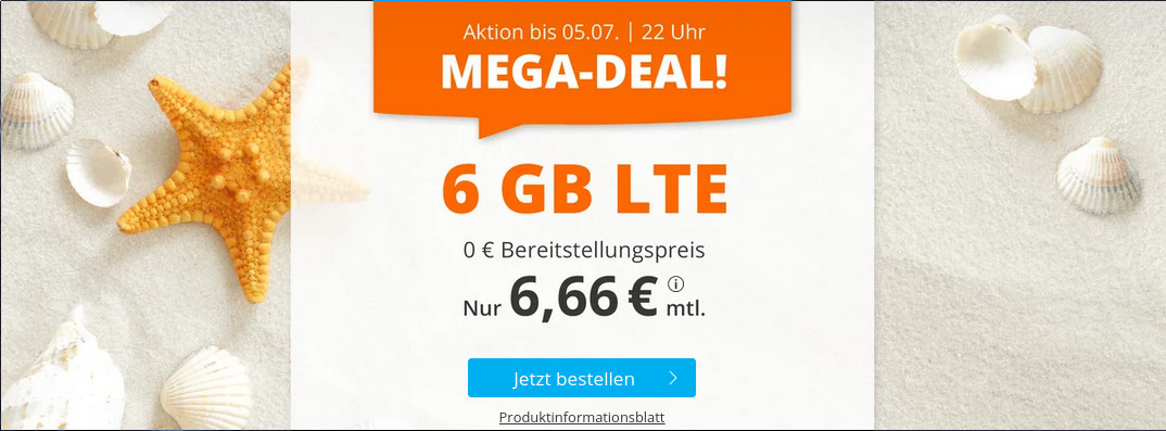 Sommerferien-Tariftipp 6 GB Tarife: Sim.de 6 GB LTE All-Net-Flat fr 6,66 Euro ohne Laufzeit