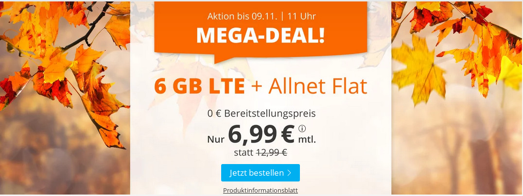 Sommerferien-Tariftipp 6 GB Tarife: Sim.de 6 GB LTE All-Net-Flat fr 6,99 Euro ohne Laufzeit