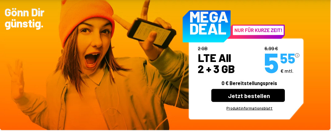 Neujahrs-Deal: Sim.de 5 GB LTE All-In-Flat für 5,55 Euro ohne Laufzeit, 3 GB Datenvolumen gratis