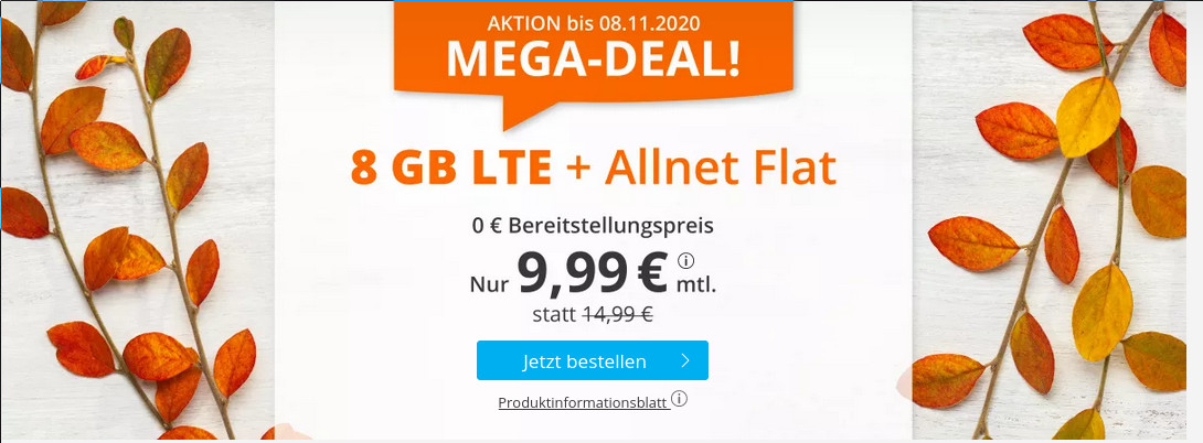 Tariftipp 8 GB Tarife: Sim 8 GB Allnet-Flat fr mtl. 9,99 Euro ohne Laufzeit