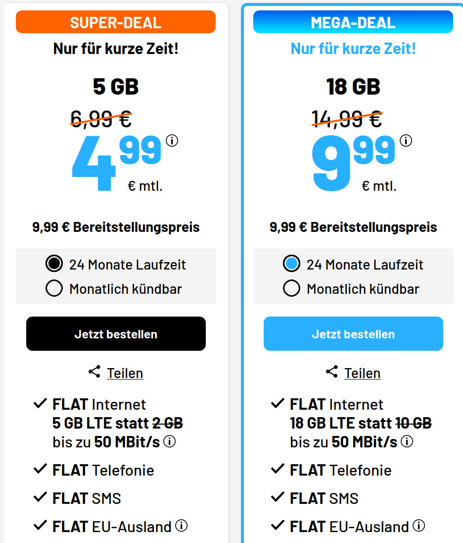 Sommer-Deal 5 GB Tarife: Sim.de 5 GB LTE Allnet-Flat für 4,99 Euro ohne Laufzeit