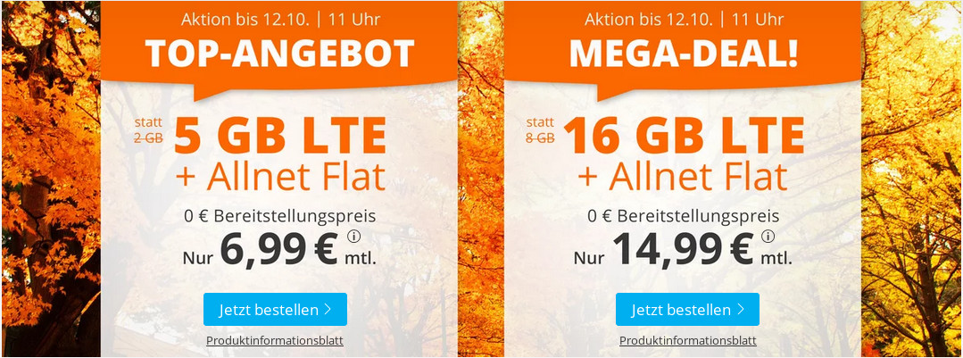Herbstferien Deal: Sim.de 5 GB LTE All-In-Flat fr 6,99 Euro ohne Laufzeit