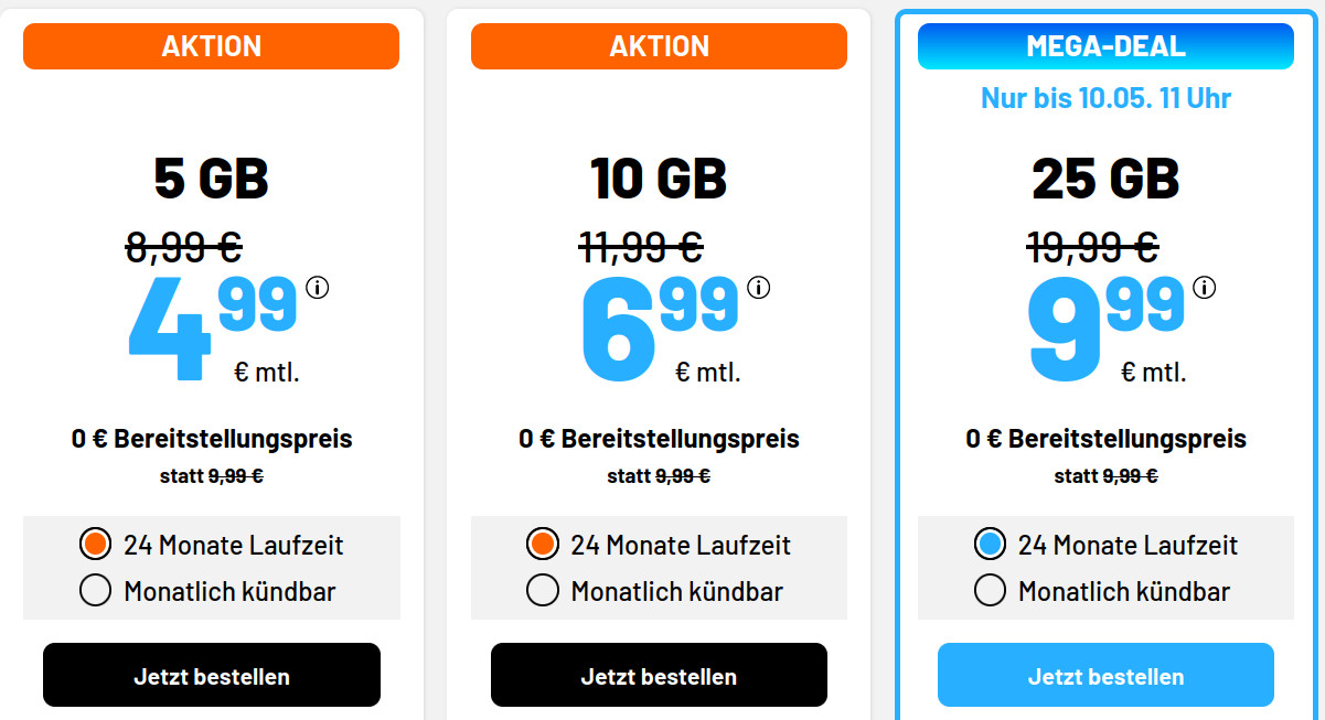 Vatertags-Deal: 25 GB 5G Allnet-Flat fr 9,99 Euro ohne Anschlusspreis