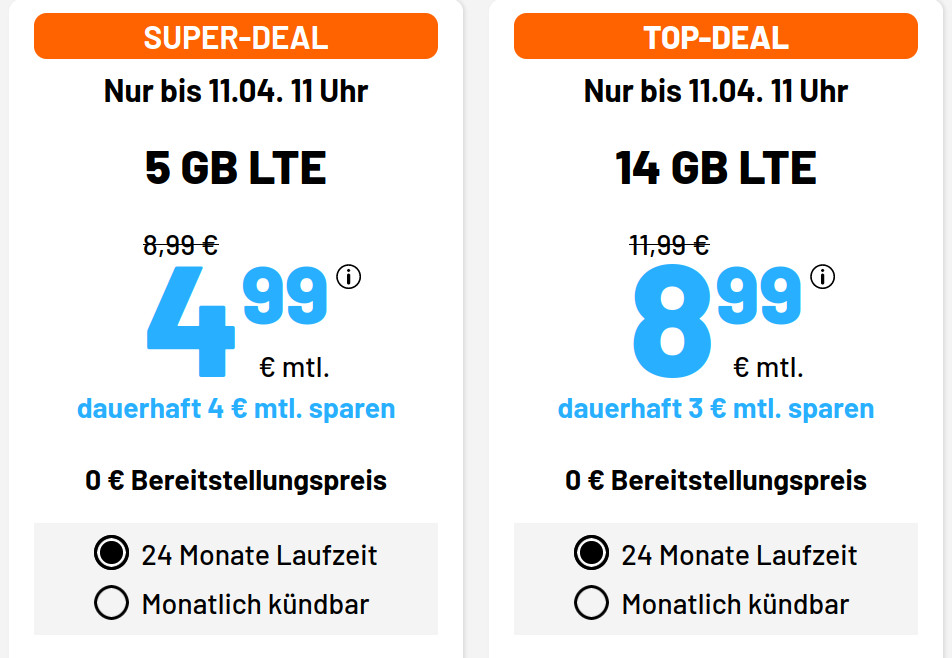 Oster-Deal 5 GB Tarife: Sim.de 5 GB LTE Allnet-Flat für 4,99 Euro ohne Laufzeit
