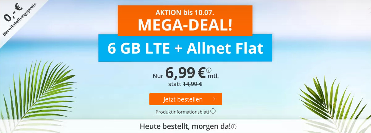 Tariftipp LTE Tarife: Sim.de 6 GB LTE All-In-Flat fr 6,99 Euro bei 50 Mbit ohne Laufzeit