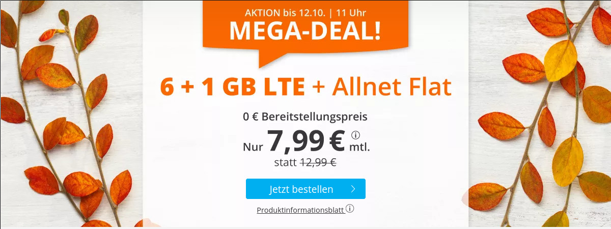 Preistipp 7 GB Tarife: Sim.de 7 GB LTE All-In-Flat fr 7,99 Euro ohne Laufzeit --5 Euro sparen