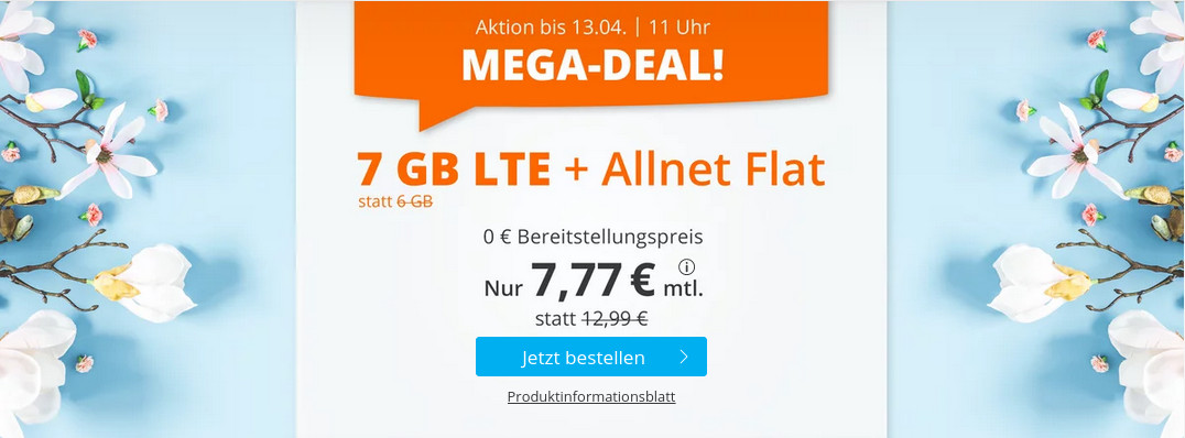 Tariftipp 7 GB Tarife: Sim.de 7 GB LTE All-In-Flat fr 7,99 Euro ohne Laufzeit, 5 Euro sparen