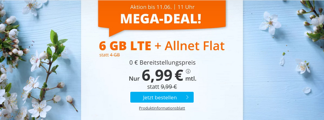 Preistipp 6 GB Tarife: Sim.de 6 GB LTE All-In-Flat fr 6,99 Euro ohne Laufzeit