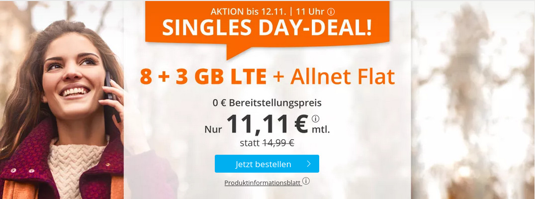 Preisknaller 11 GB Tarife: Sim 11 GB Allnet-Flat fr mtl. 11,11 Euro ohne Laufzeit
