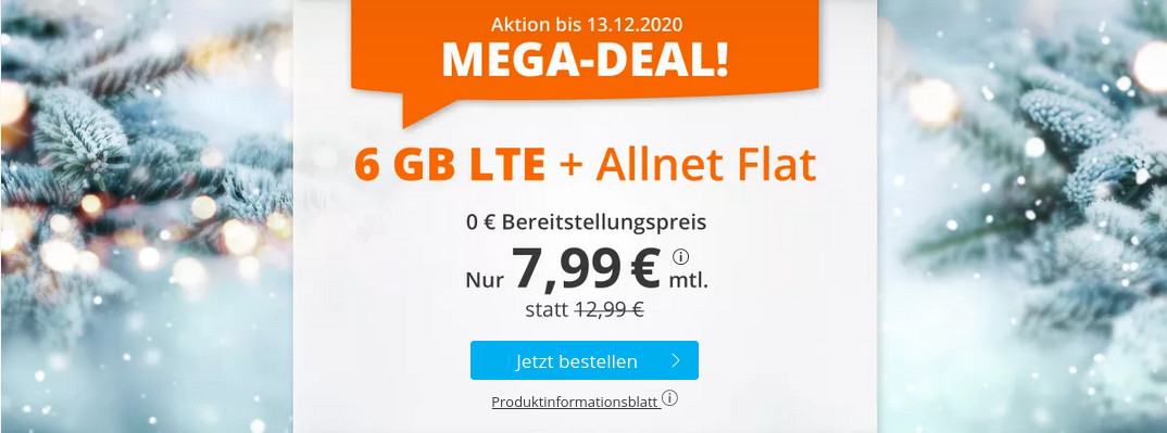 Spartipp 6 GB Tarife: Sim.de 6 GB LTE All-In-Flat fr 7,99 Euro ohne Laufzeit --5 Euro sparen