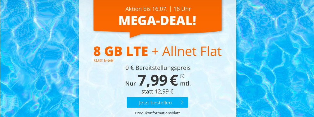 Sommerferien-Special: Sim.de 8 GB Allnet-Flat fr mtl. 7,99 Euro ohne Laufzeit