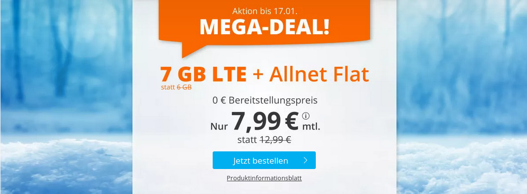 Tariftipp 7 GB Tarife: Sim.de 7 GB LTE All-In-Flat fr 7,99 Euro ohne Laufzeit, 5 Euro sparen