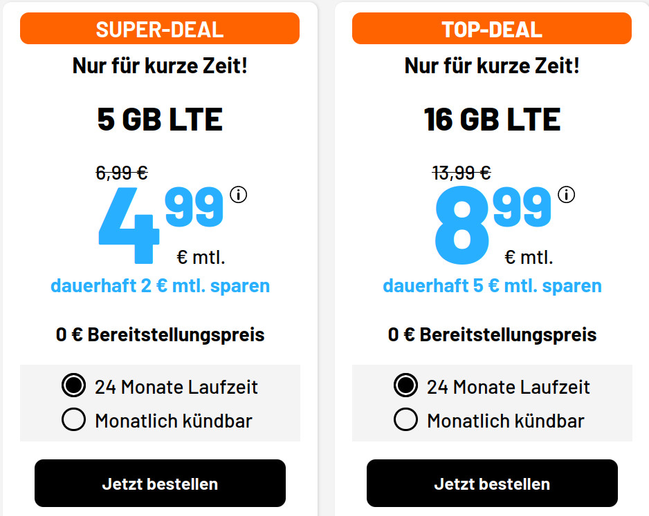 Spartipp 16 GB Tarife: Sim.de 16 GB LTE Allnet-Flat für 8,99 Euro ohne Anschlusspreis