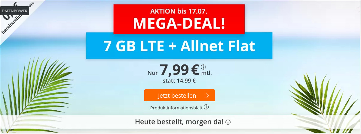 Tariftipp LTE Tarife: Sim.de 6 GB LTE All-In-Flat fr 6,99 Euro bei 50 Mbit ohne Laufzeit