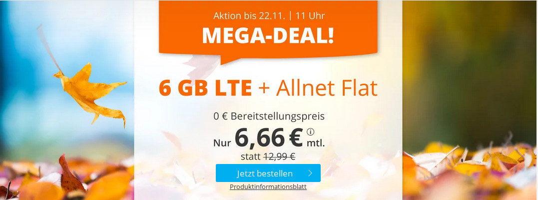 Preistipp 6 GB Tarife: Sim.de 6 GB LTE All-In-Flat fr 6,66 Euro ohne Laufzeit