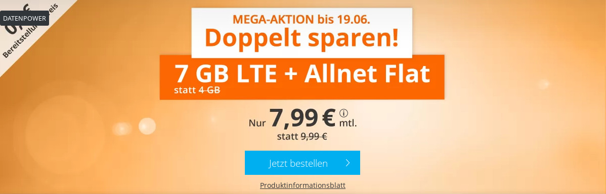 Tariftipp LTE Tarife: Sim.de 7 GB LTE All-In-Flat fr 7,99 Euro bei 50 Mbit ohne Laufzeit