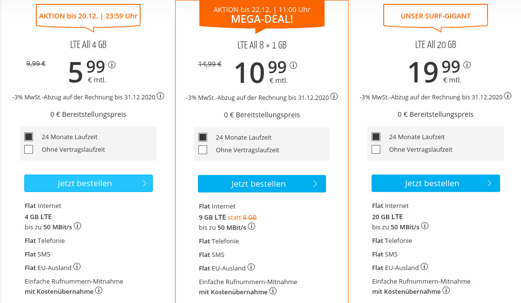 Spartipp 4 GB Tarife: Sim.de 4 GB LTE All-In-Flat fr 5,99 Euro ohne Laufzeit