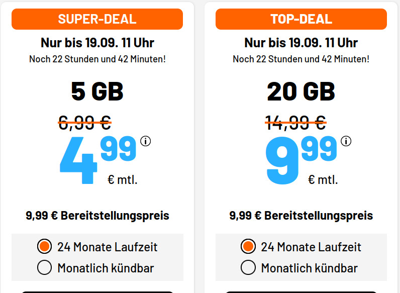 Spartipp 5 GB Handytarife: Sim.de 5 GB LTE Allnet-Flat für 4,99 Euro ohne Laufzeit