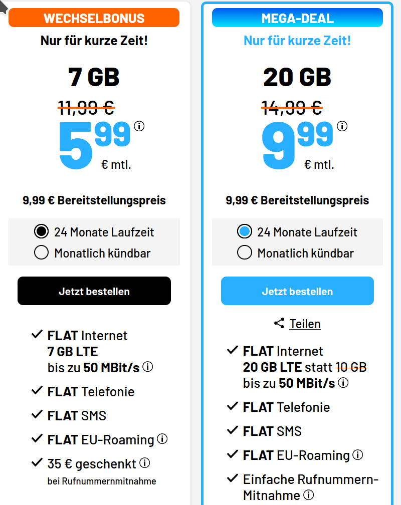 Spartipp LTE Tarife: 35 Wechselbonus beim Sim.de 7 GB GB LTE Allnet-Flat für 5,99 Euro