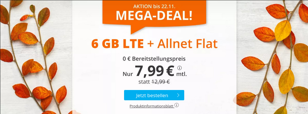 LTE Tarife Preistipp: Sim 6 GB Allnet-Flat ohne Laufzeit