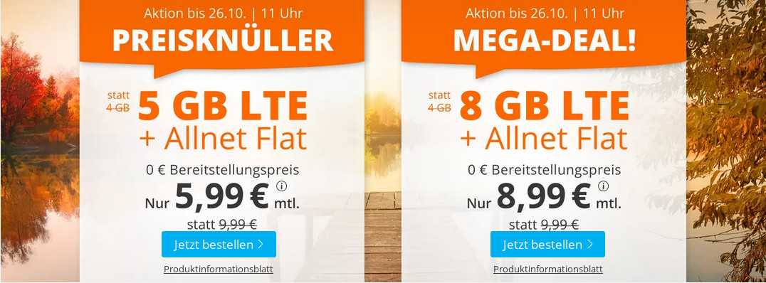 Herbst-Deal: Sim.de 5 GB LTE All-In-Flat fr 5,99 Euro ohne Laufzeit, 4 Euro sparen