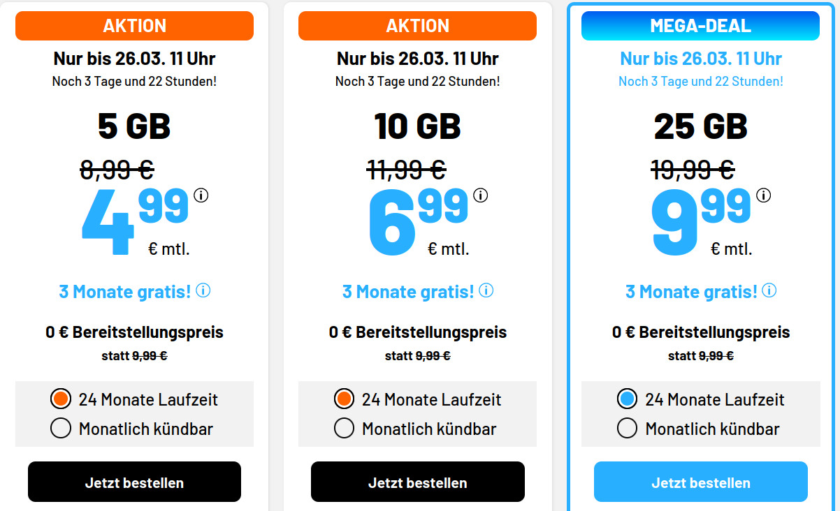 Spartipp 25 GB 5G Handytarife: Simde 25 GB Tarife fr 9,99 Euro und ohne Laufzeit