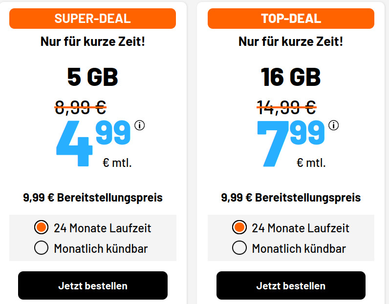 Tariftipp 5 GB Handytarife: Sim.de 5 GB LTE Allnet-Flat für 4,99 Euro ohne Laufzeit