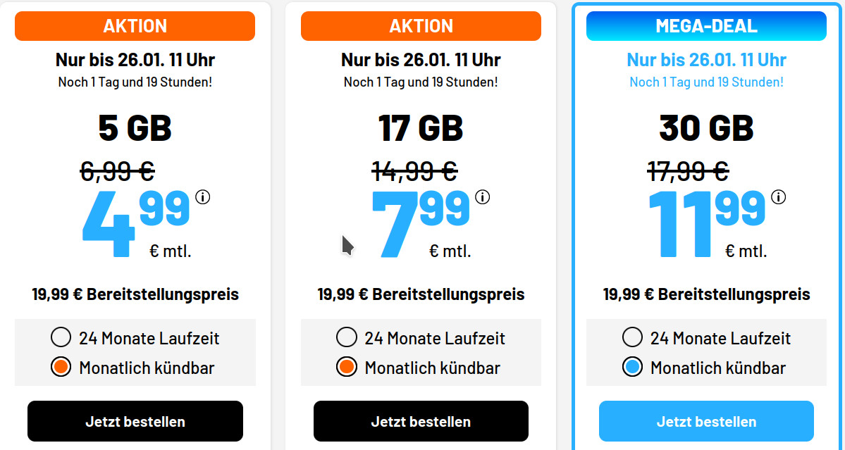 Tariftipp 17 GB 5G Handytarife: 17 GB Tarife für 7,99 Euro und ohne Laufzeit