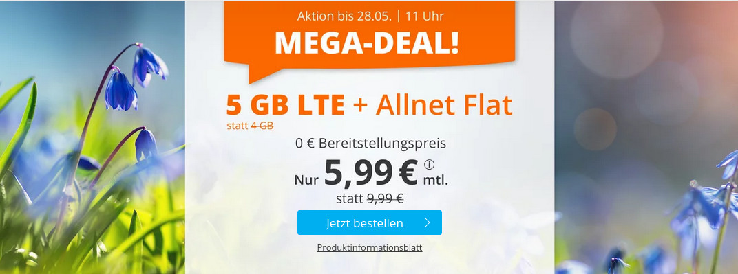 Preisvergleich 5 GB LTE Tarife: Die besten 5 GB LTE Spar-Tarife nach Pfingsten ab mtl. 5,99 Euro